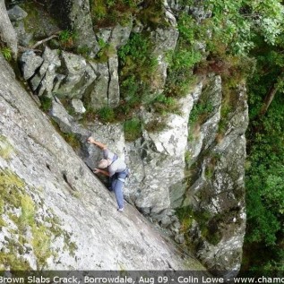 Chamois Club member climbing on Brown Slabs in Borrowdale 2009